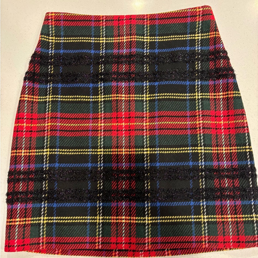 Plaid Tartan J.Crew Red, Green, Blue and Black Sparkle Mini Skirt